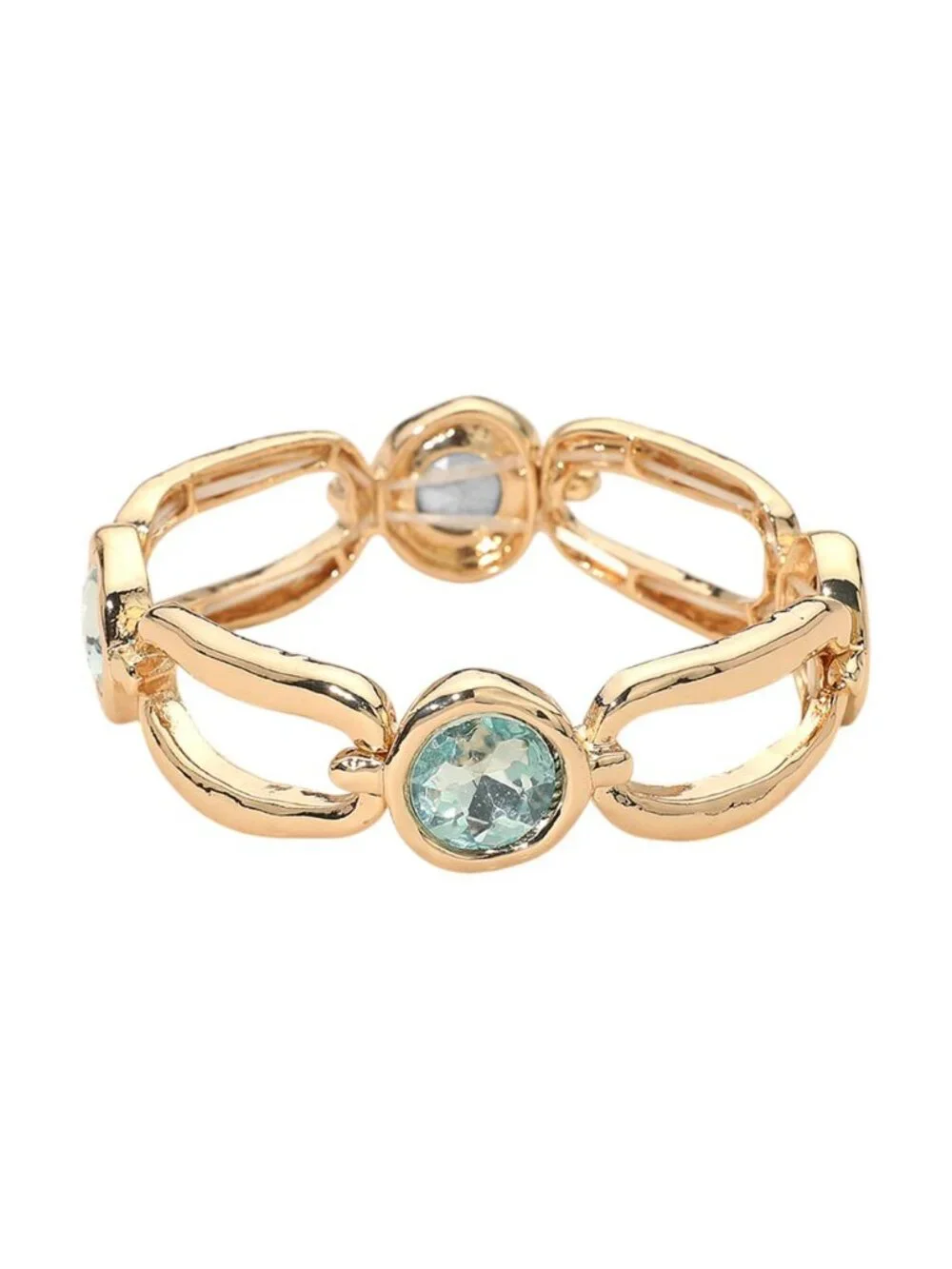 Tigerstars Round Mint Crystal Hammered Metal Open Oval Stretch Bracelet